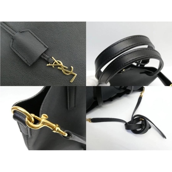 Saint Laurent Black Leather Tote with Gold Accent - Picture 7 of 10